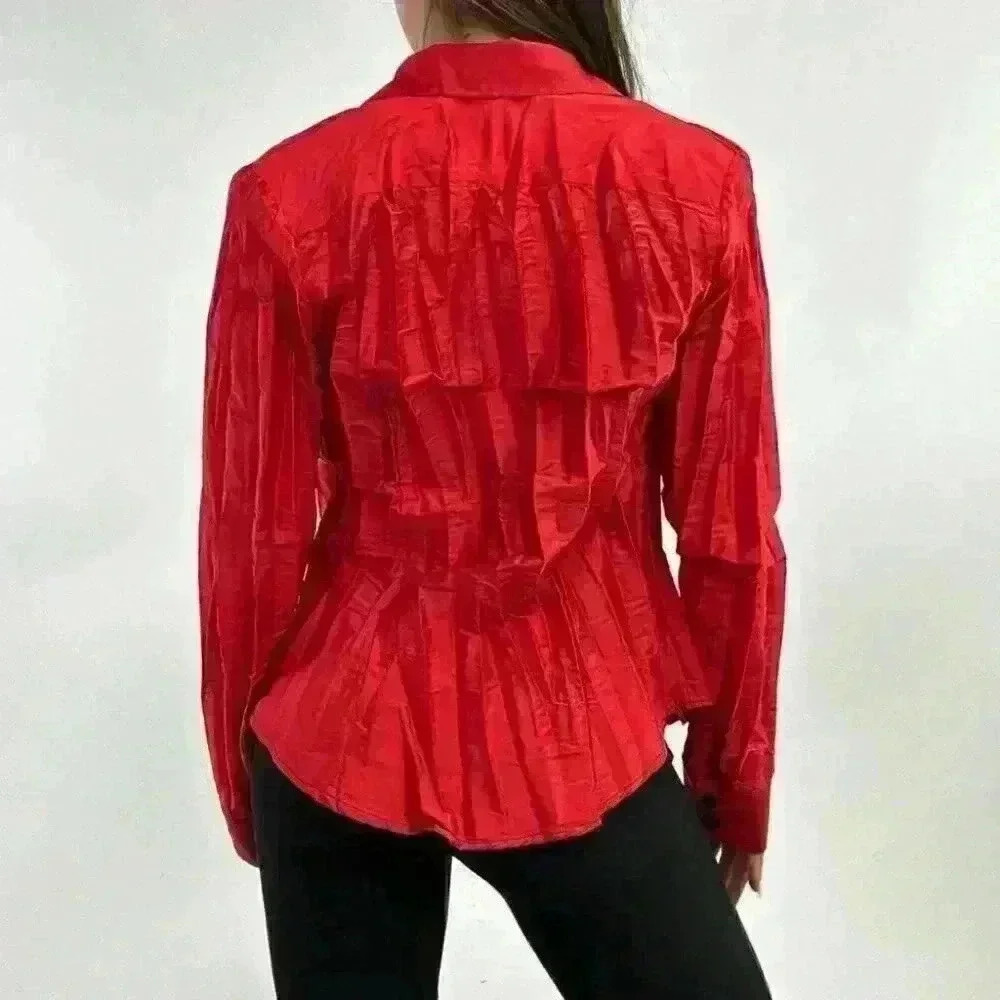 90s vintage style  supermodel Red Pleat blouse - Picture 3 of 8